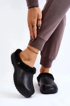 Klapki Z Futerkiem|Klapki Damskie Klasyczne>Boto Damskie Piankowe Ocieplane Klapki Kroksy Czarne Cova