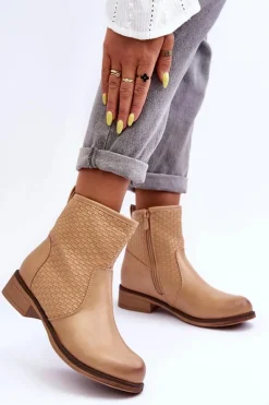 Hot Damskie Plecione Botki Beżowe Chilly Damskie Botki Wiosenne|Brązowe I Beżowe Botki