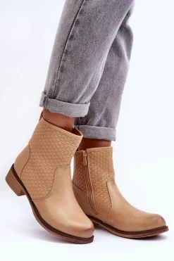 Hot Damskie Plecione Botki Beżowe Chilly Damskie Botki Wiosenne|Brązowe I Beżowe Botki
