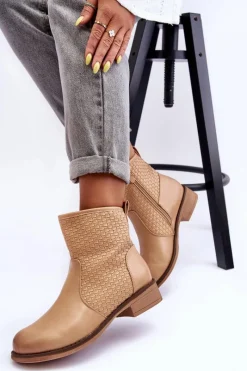 Hot Damskie Plecione Botki Beżowe Chilly Damskie Botki Wiosenne|Brązowe I Beżowe Botki