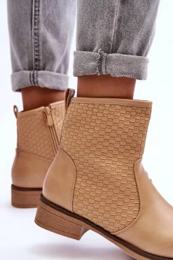 Hot Damskie Plecione Botki Beżowe Chilly Damskie Botki Wiosenne|Brązowe I Beżowe Botki