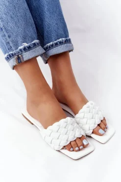 Klapki Damskie Klasyczne>Boto Damskie Plecione Klapki Białe Cheryl