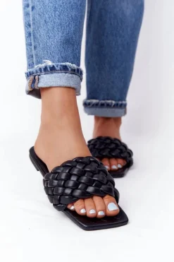 Outlet Damskie Plecione Klapki Czarne Cheryl Damskie Klapki Damskie Klasyczne