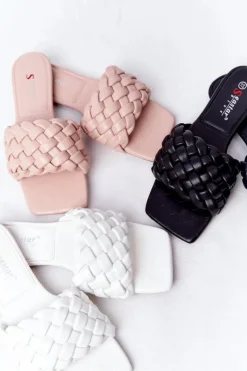 Outlet Damskie Plecione Klapki Czarne Cheryl Damskie Klapki Damskie Klasyczne