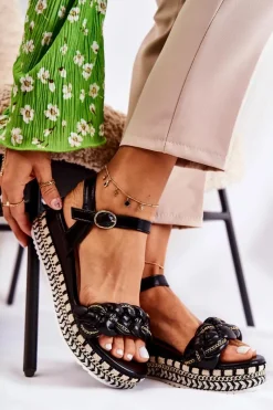 Discount Boto Damskie Plecione Sandały Na Koturnie Czarne Chaves