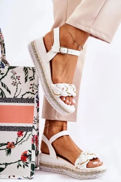 Sandały Na Koturnie>Boto Damskie Plecione Sandały Na Koturnie Białe Chaves