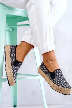 Hot Big Star Shoes Damskie Plecione Tenisówki Slip On Big Star JJ274395 Czarne