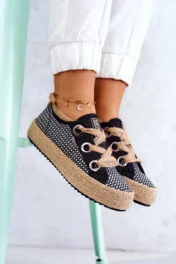 Online Damskie Plecione Tenisówki Big Star JJ274393 Czarne Damskie Trampki Damskie Big Star|Trampki Damskie Niskie