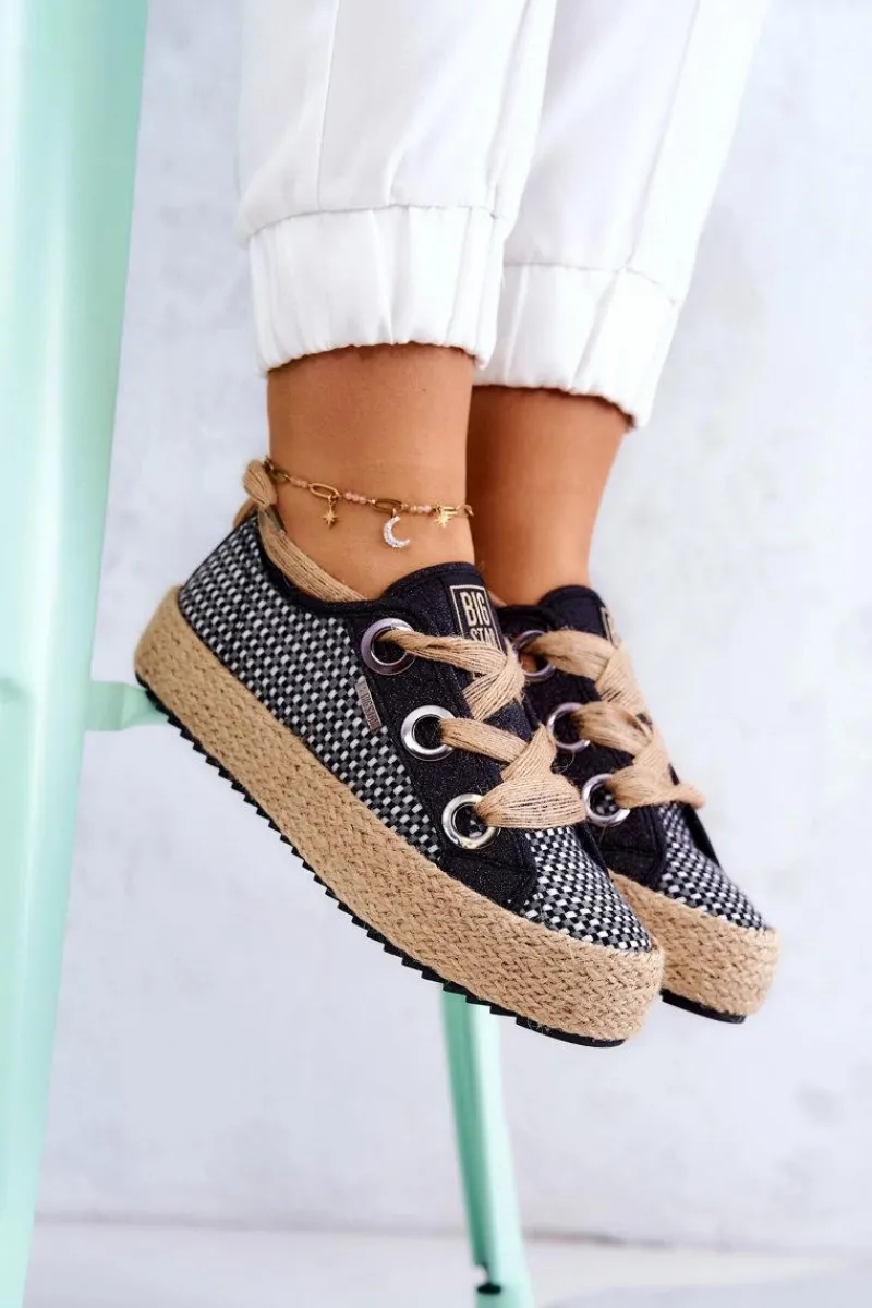 Online Damskie Plecione Tenisówki Big Star JJ274393 Czarne Damskie Trampki Damskie Big Star|Trampki Damskie Niskie