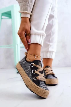 Online Damskie Plecione Tenisówki Big Star JJ274393 Czarne Damskie Trampki Damskie Big Star|Trampki Damskie Niskie