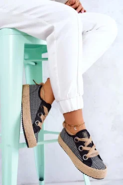 Online Damskie Plecione Tenisówki Big Star JJ274393 Czarne Damskie Trampki Damskie Big Star|Trampki Damskie Niskie