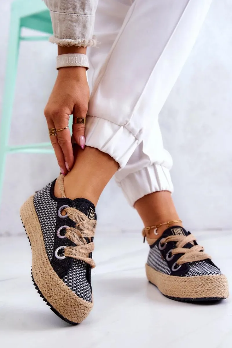 Online Damskie Plecione Tenisówki Big Star JJ274393 Czarne Damskie Trampki Damskie Big Star|Trampki Damskie Niskie