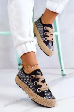 Online Damskie Plecione Tenisówki Big Star JJ274393 Czarne Damskie Trampki Damskie Big Star|Trampki Damskie Niskie