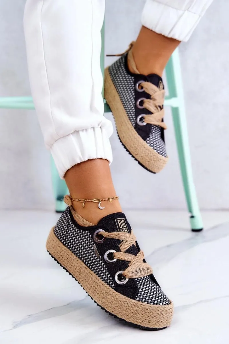 Online Damskie Plecione Tenisówki Big Star JJ274393 Czarne Damskie Trampki Damskie Big Star|Trampki Damskie Niskie