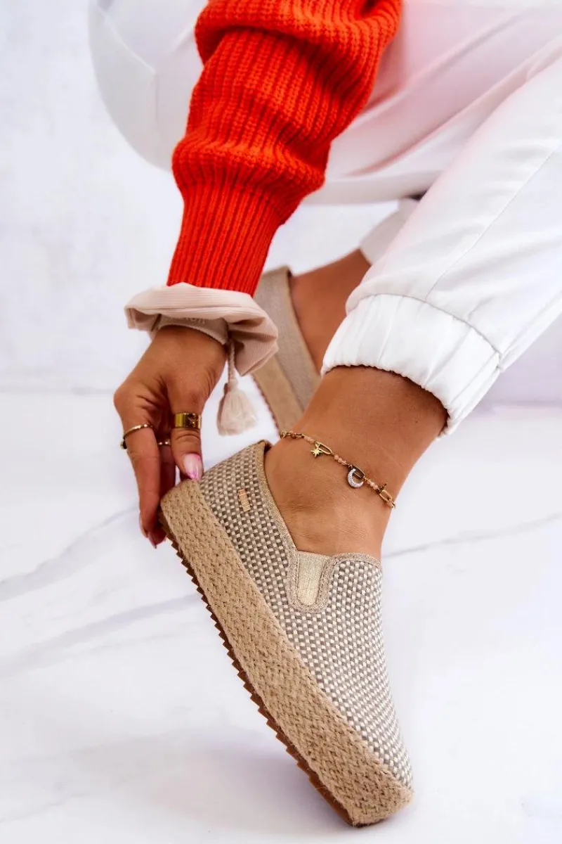 Sale Damskie Plecione Tenisówki Slip On Big Star JJ274394 Beżowe Damskie Trampki Damskie Slip-On|Trampki Damskie Big Star