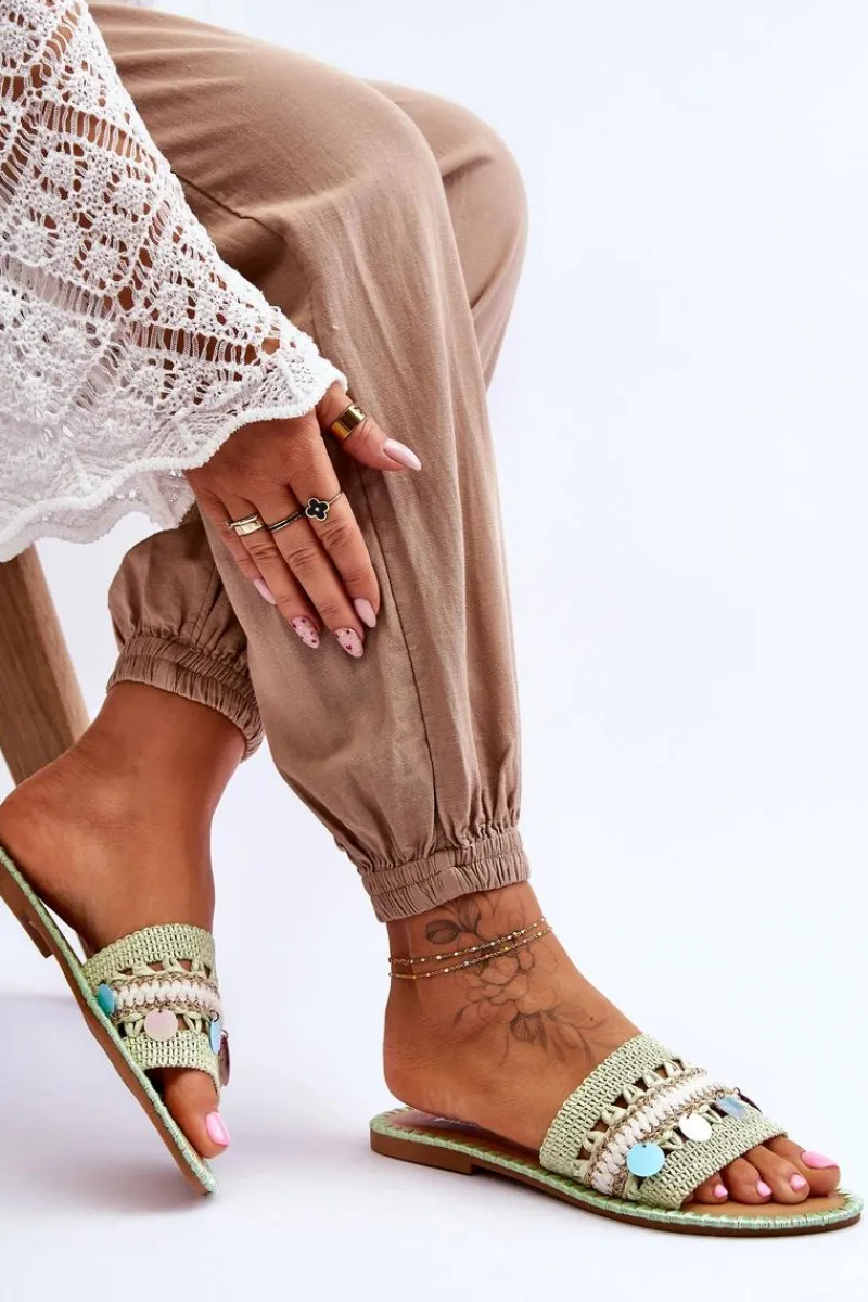 Boto Damskie Plecione Zdobione Klapki Zielone Millano