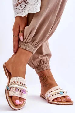 Sale Damskie Plecione Zdobione Klapki Różowe Millano Damskie Klapki Damskie Klasyczne