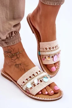 Sale Damskie Plecione Zdobione Klapki Różowe Millano Damskie Klapki Damskie Klasyczne