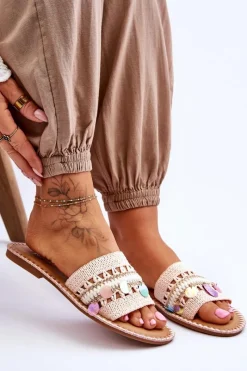 Sale Damskie Plecione Zdobione Klapki Różowe Millano Damskie Klapki Damskie Klasyczne