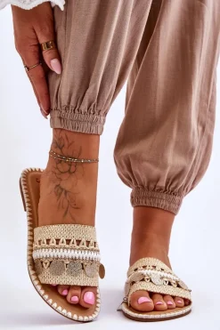 Best Damskie Plecione Zdobione Klapki Beżowe Millano Damskie Klapki Damskie Klasyczne