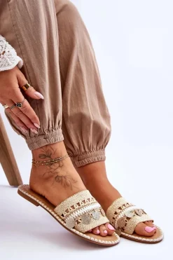 Best Damskie Plecione Zdobione Klapki Beżowe Millano Damskie Klapki Damskie Klasyczne