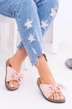 Online Boto Damskie Różowe Klapki Na Korku Kokardki Dominica