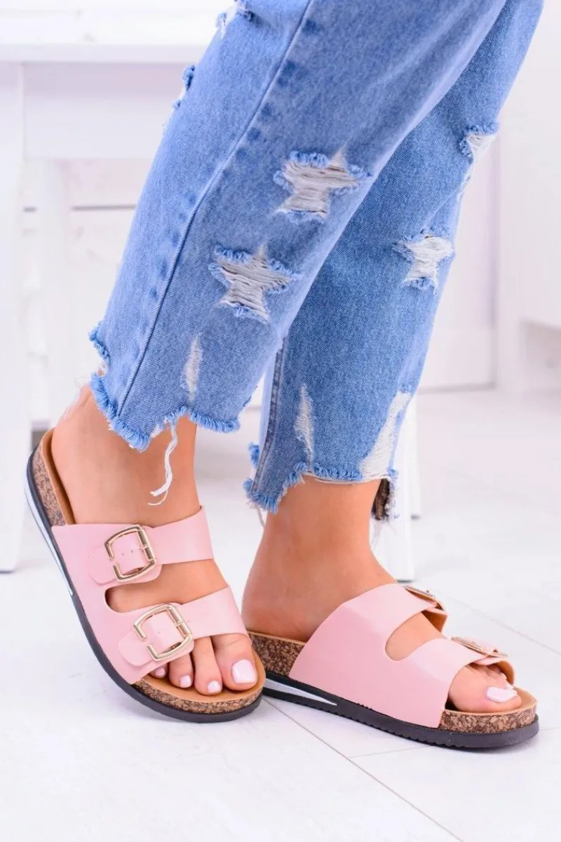 Hot Damskie Różowe Klapki Z Klamrami Na Korku Ferone Damskie Klapki Korkowe|Klapki Damskie Klasyczne