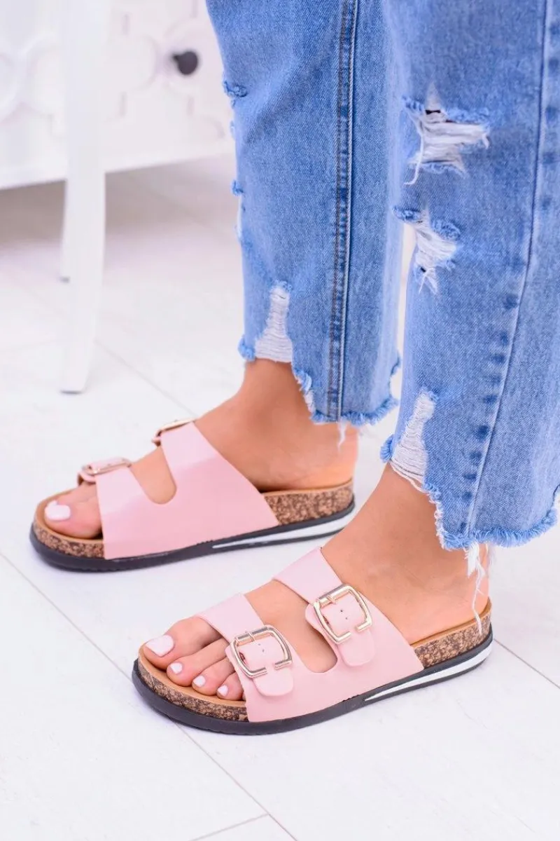 Hot Damskie Różowe Klapki Z Klamrami Na Korku Ferone Damskie Klapki Korkowe|Klapki Damskie Klasyczne