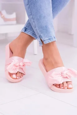 Klapki Damskie Klasyczne>Boto Damskie Różowe Klapki Z Kokardką Hurrem