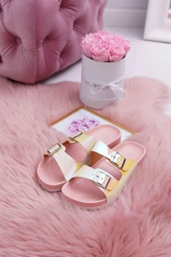 Online Damskie Różowe Profilowane Klapki Opalizujące Astramos Damskie Klapki Damskie Klasyczne