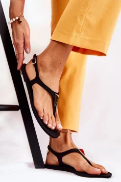 Hot Damskie Sandałki Czarne Storm Damskie Sandały Gumowe|Sandały Płaskie