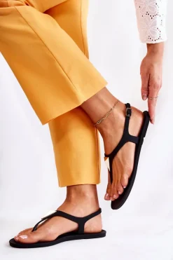 Hot Damskie Sandałki Czarne Storm Damskie Sandały Gumowe|Sandały Płaskie