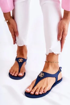 Sandały Gumowe|Sandały Płaskie>Boto Damskie Sandałki Granatowe Sonner