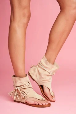 Sandały Płaskie>Boto Damskie Sandałki Japonki Z Cholewką Beżowe SL1011 Madrit