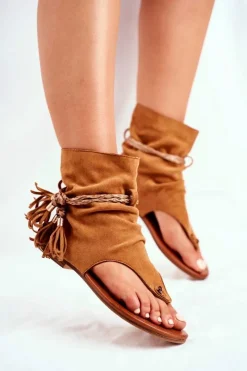 Best Boto Damskie Sandałki Japonki Z Cholewką Camel SL1011 Madrit