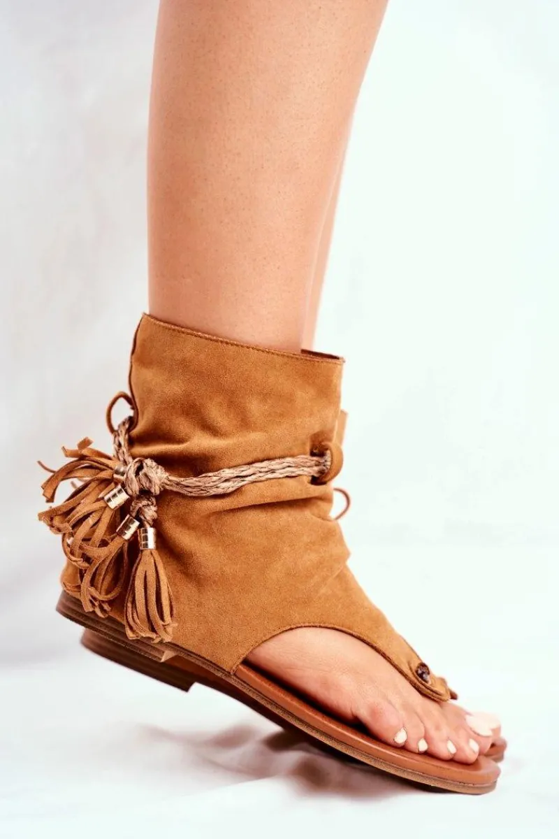 Best Boto Damskie Sandałki Japonki Z Cholewką Camel SL1011 Madrit