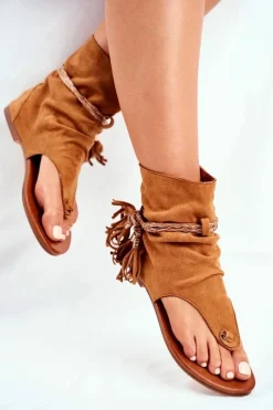 Best Boto Damskie Sandałki Japonki Z Cholewką Camel SL1011 Madrit