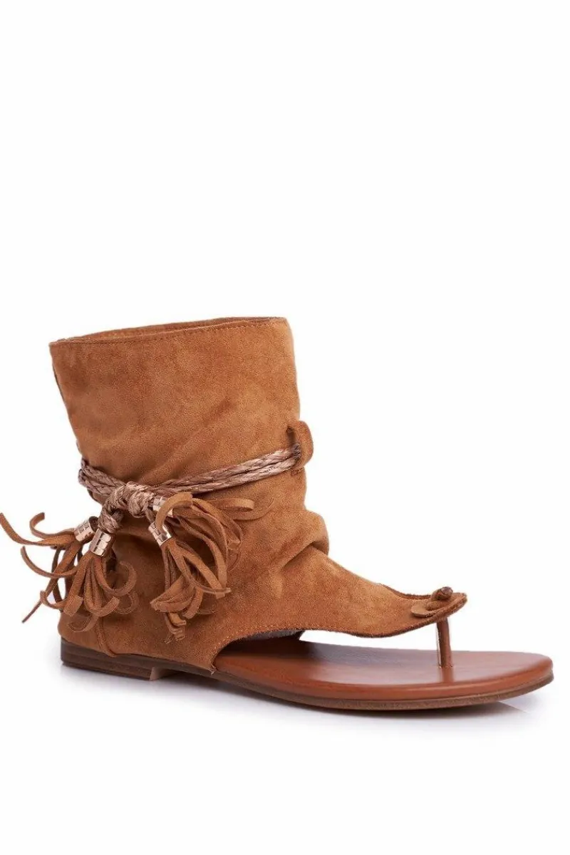 Best Boto Damskie Sandałki Japonki Z Cholewką Camel SL1011 Madrit