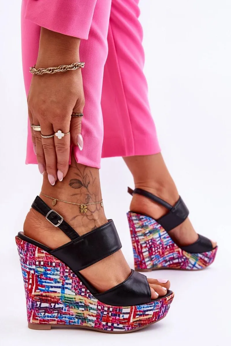 Outlet Damskie Sandałki Na Koturnie Czarne Calderia Damskie Sandały Na Koturnie