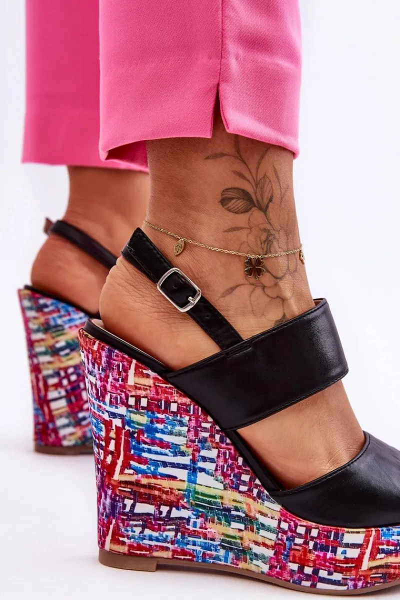 Outlet Damskie Sandałki Na Koturnie Czarne Calderia Damskie Sandały Na Koturnie