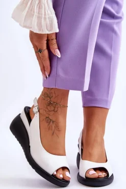 New Buty Sergio Leone Damskie Sandałki Na Koturnie Sergio Leone SK853 Białe