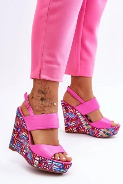 Damskie Sandałki Na Koturnie Różowe Calderia Damskie Sandały Na Koturnie