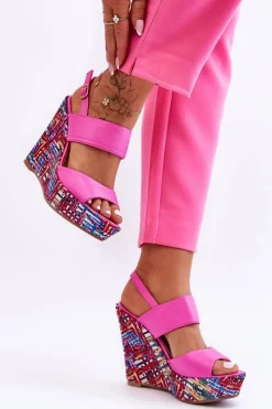 Damskie Sandałki Na Koturnie Różowe Calderia Damskie Sandały Na Koturnie