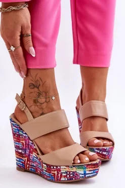 Sandały Na Koturnie>Boto Damskie Sandałki Na Koturnie Beżowe Calderia