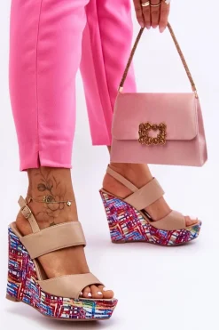 Sandały Na Koturnie>Boto Damskie Sandałki Na Koturnie Beżowe Calderia