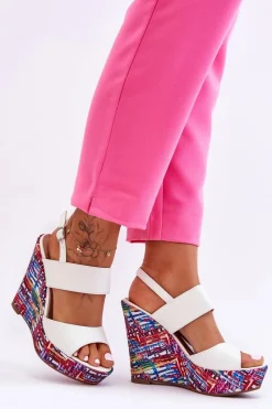 Outlet Boto Damskie Sandałki Na Koturnie Białe Calderia