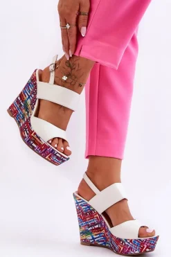 Outlet Boto Damskie Sandałki Na Koturnie Białe Calderia