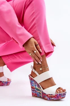 Outlet Boto Damskie Sandałki Na Koturnie Białe Calderia