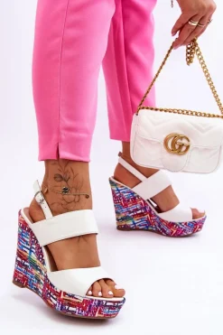 Outlet Boto Damskie Sandałki Na Koturnie Białe Calderia