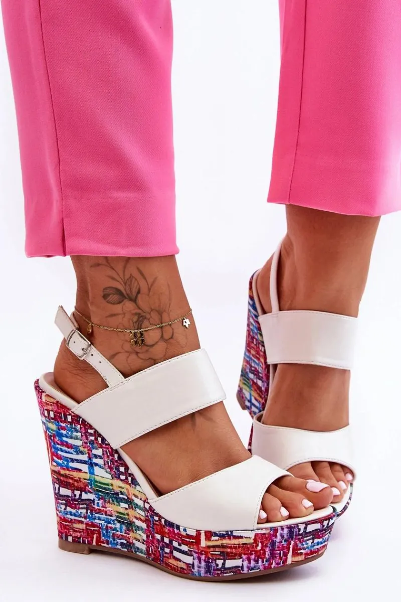 Outlet Boto Damskie Sandałki Na Koturnie Białe Calderia